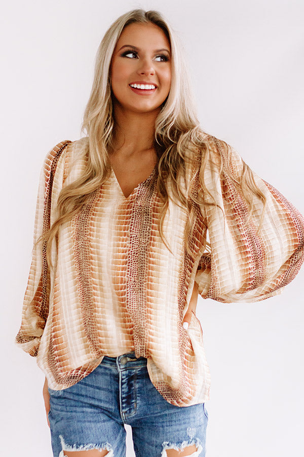 Runaway Fabulous Snake Print Shimmer Shift Top In Brown