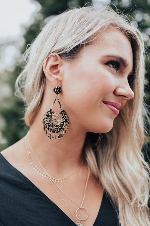 Posh Times Beaded Earrings In Black
