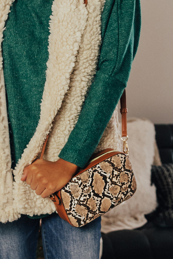 Bliss List Snake Print Crossbody In Brown