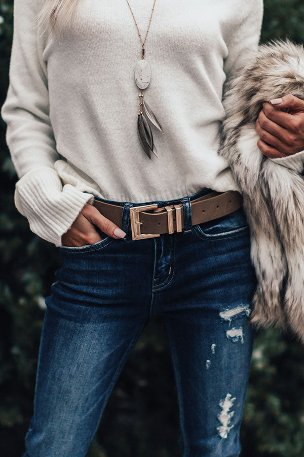 Fame Game Faux Suede Belt in Mocha