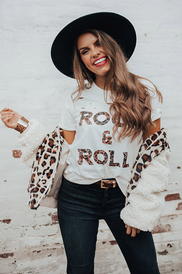 Rock And Roll Leopard Distressed Boyfriend Tee