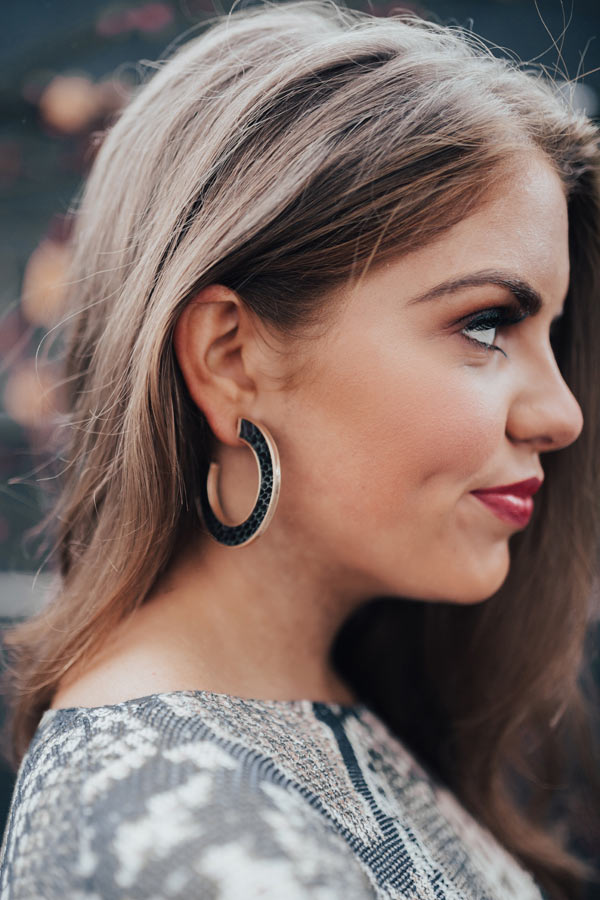 New Heights Snake Print Hoop Earrings In Black
