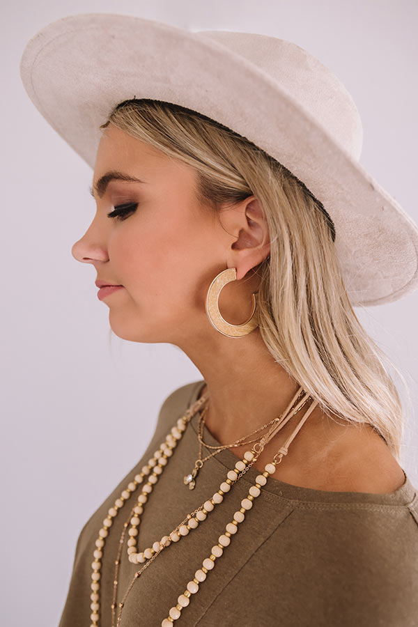 New Heights Snake Print Hoop Earrings In Beige