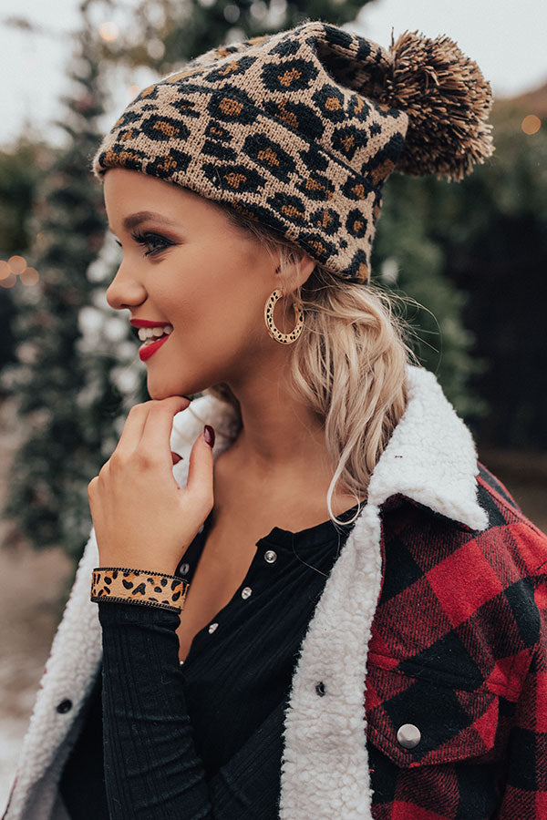 Chic Selection Cheetah Print Hoop Earrings In Tan