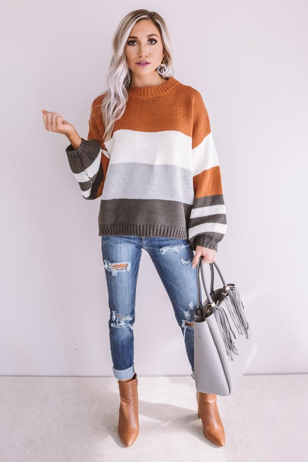Mountains And Merlot Color Block Sweater in Cinnamon Image - 1