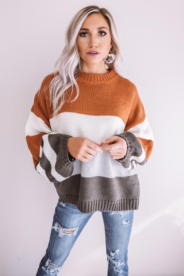 Mountains And Merlot Color Block Sweater in Cinnamon