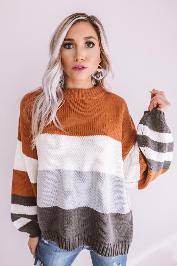 Mountains And Merlot Color Block Sweater in Cinnamon Image - 1