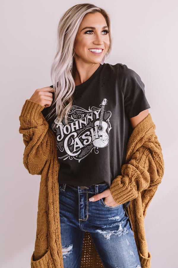 The Johnny Cash Distressed Tee In Black