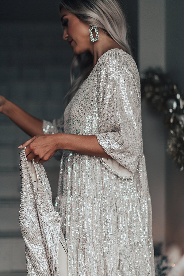 silver sequin babydoll dress My Queen Sequin Baby Doll Dress VIRAL Champagne / XL