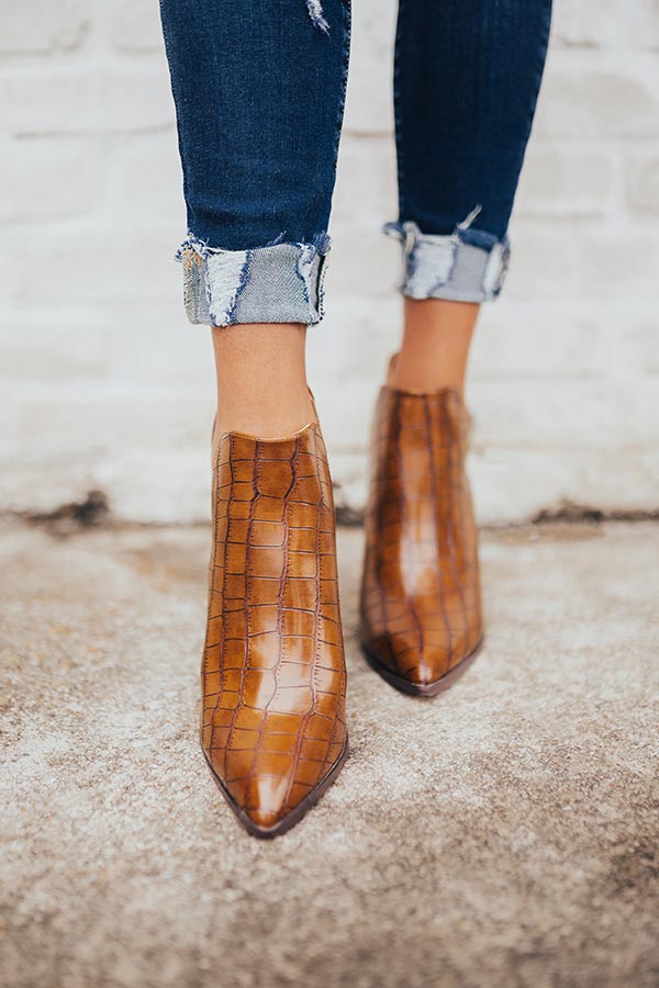 The Florence Faux Leather Bootie in Cinnamon