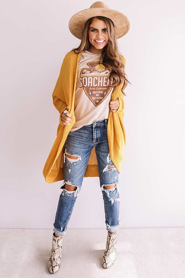 New Love Waffle Knit Cardigan In Golden Honey