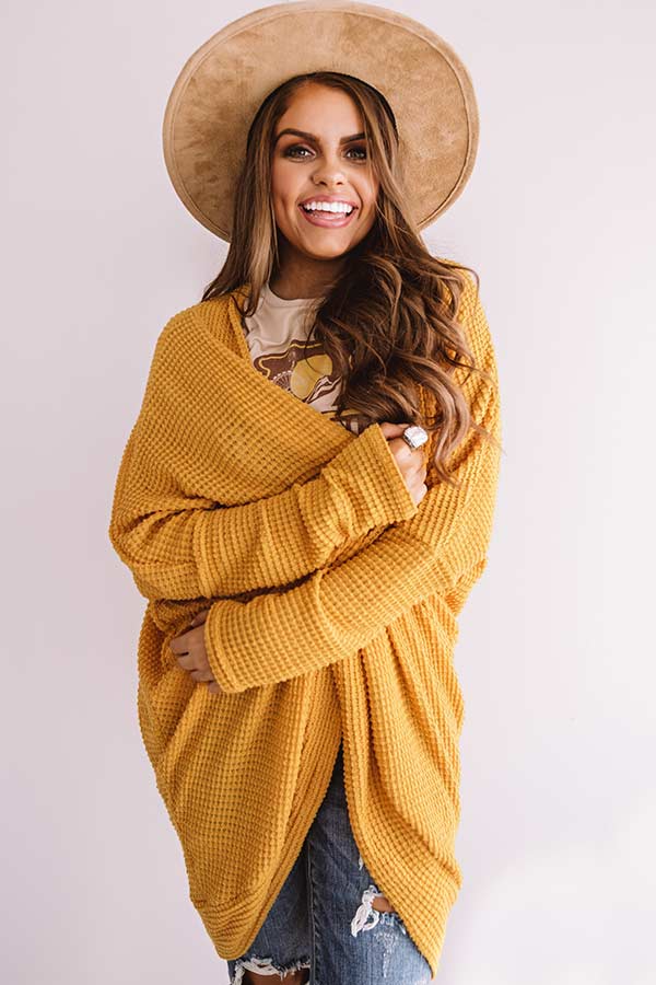 Mustard waffle outlet knit cardigan