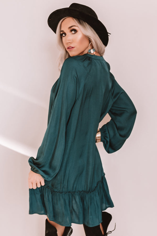 Downtown Elegance Satin Shift Dress in Hunter Green Downtown Elegance Satin Shift Dress in Hunter Green