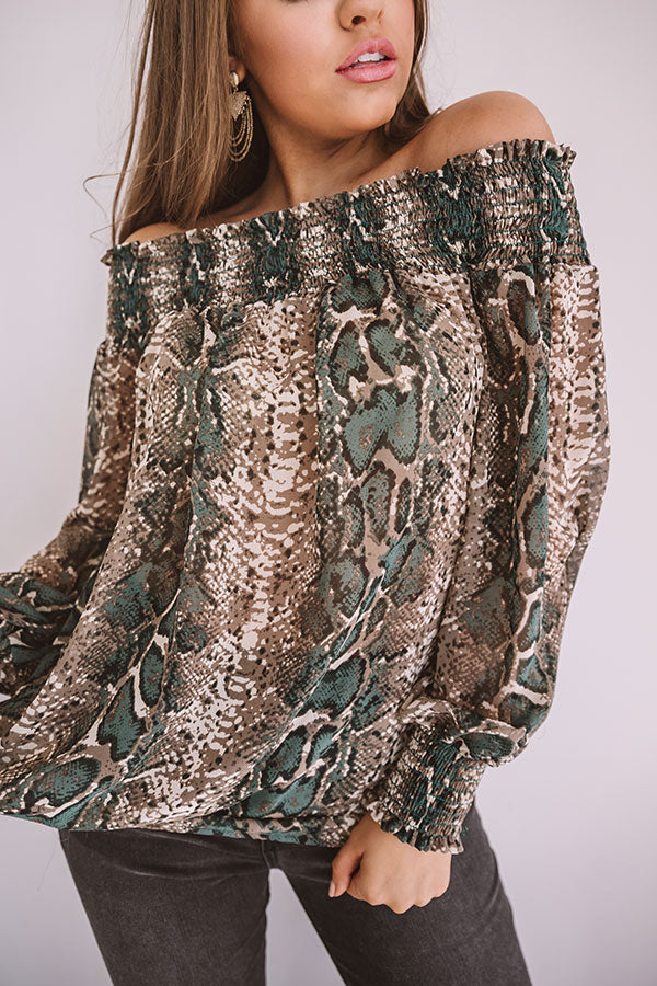 Candlelit Evening Snake Print Shift Top in Taupe