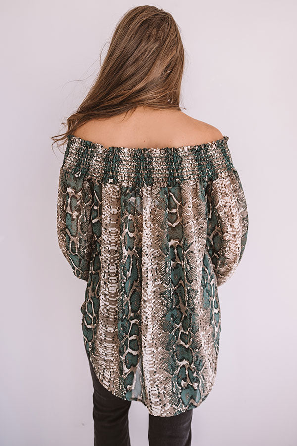 Candlelit Evening Snake Print Shift Top in Taupe