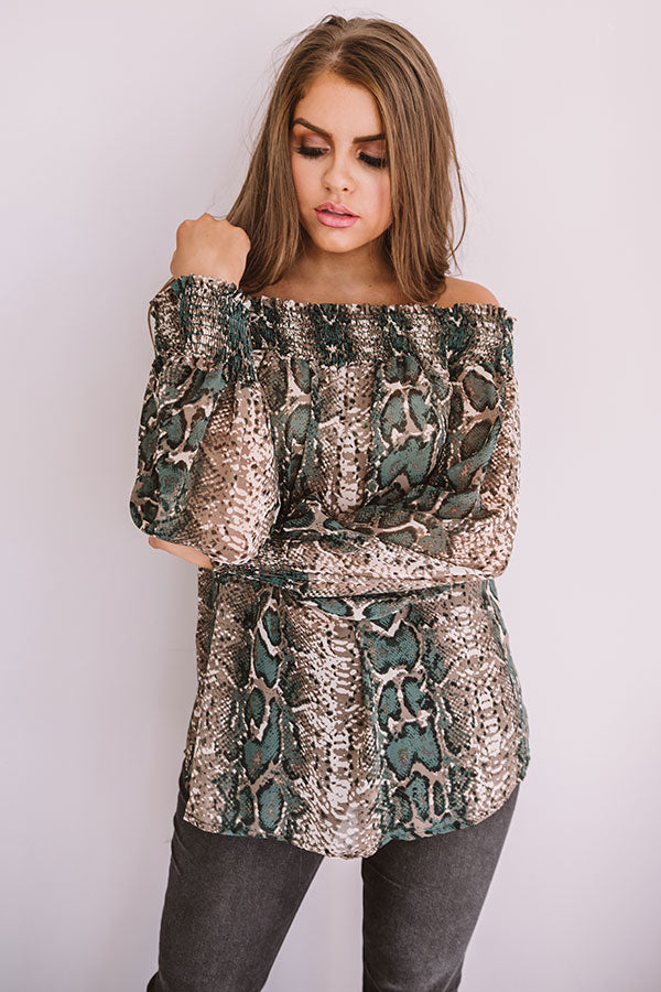 Candlelit Evening Snake Print Shift Top in Taupe