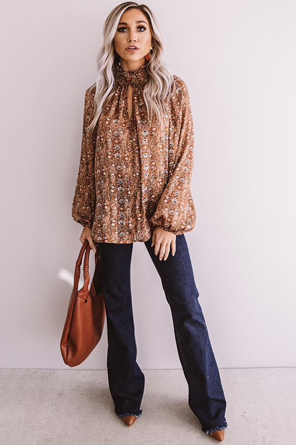 Fancy Flourish Shift Top In Cinnamon