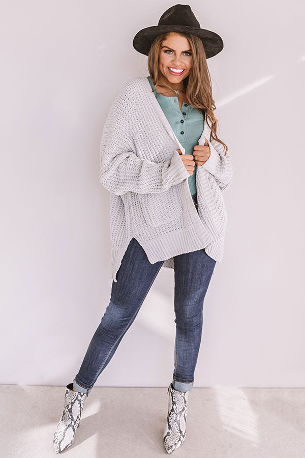 Cozy And Chill Knit Cardigan In Light Grey