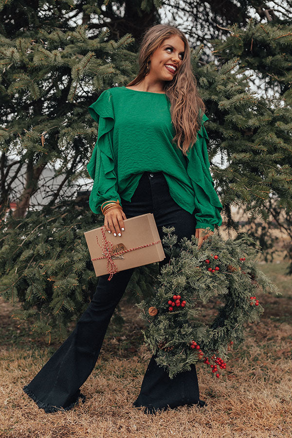 Better With Merlot Ruffle Shift Top in Green