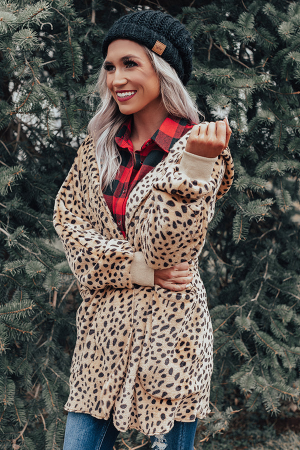 Rock The Room Leopard Cardigan In Iced Latte