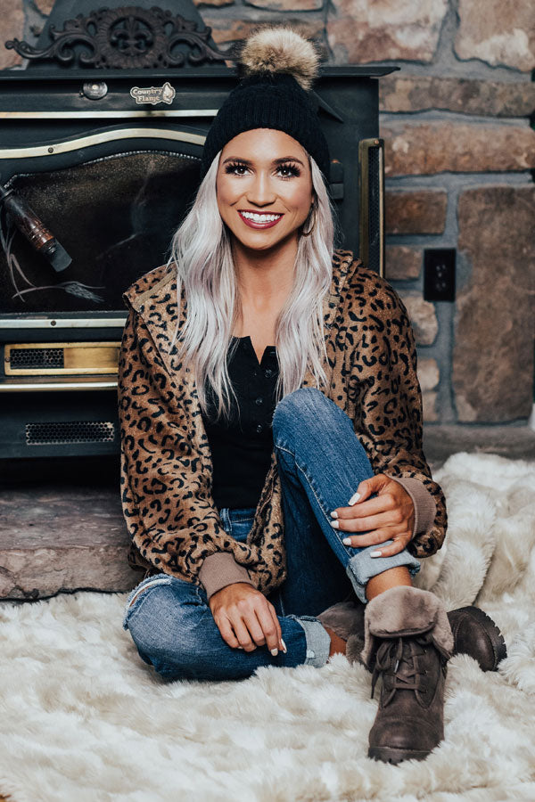 Rock The Room Leopard Cardigan In Mocha