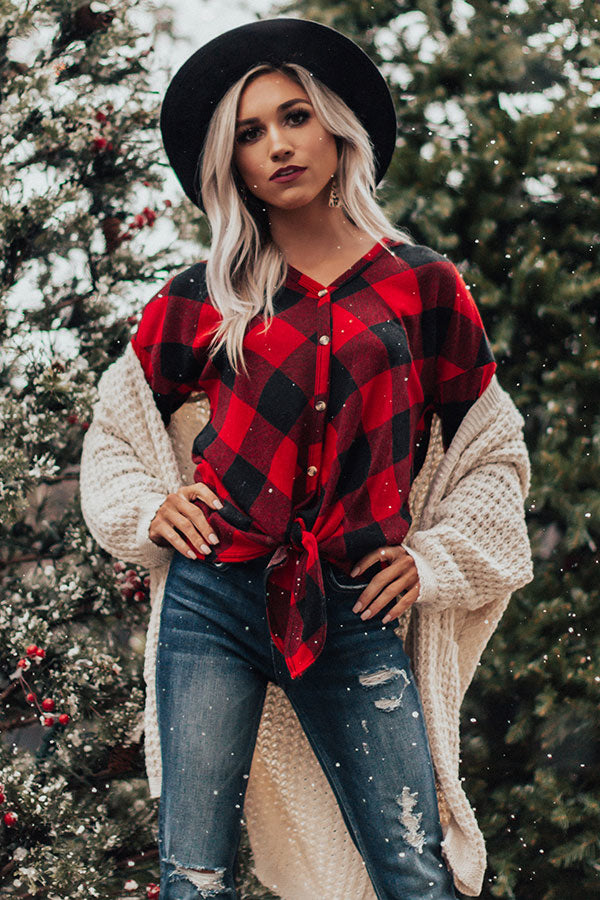 Hometown Holiday Checkered Front Tie Top