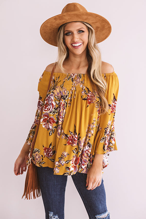 Floral Thrill Off Shoulder Top In Primrose Yellow