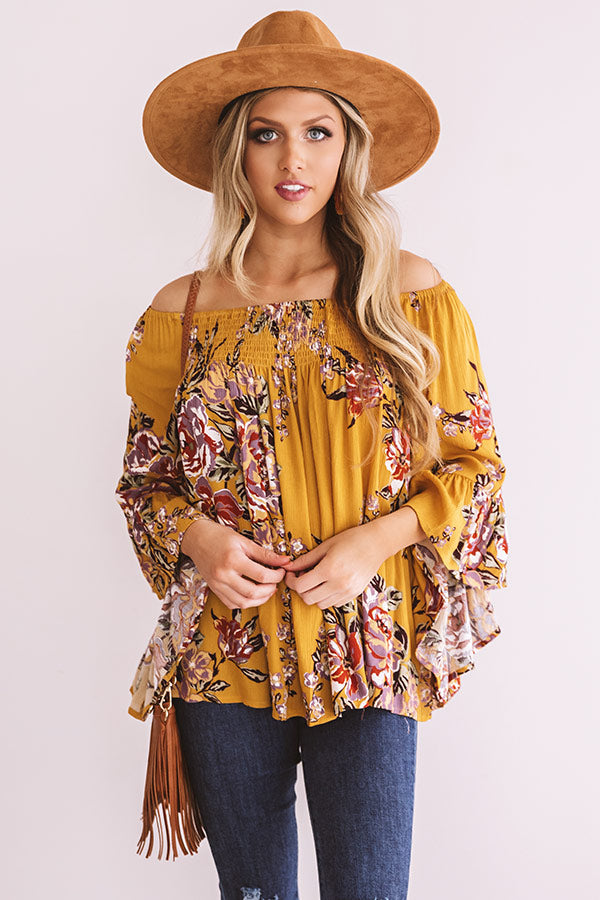 Floral Thrill Off Shoulder Top In Primrose Yellow