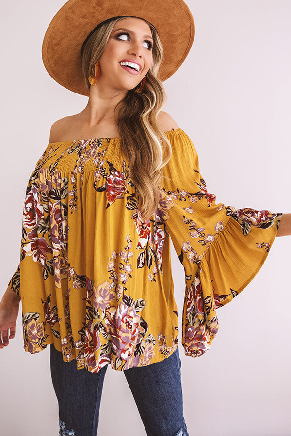 Floral Thrill Off Shoulder Top In Primrose Yellow