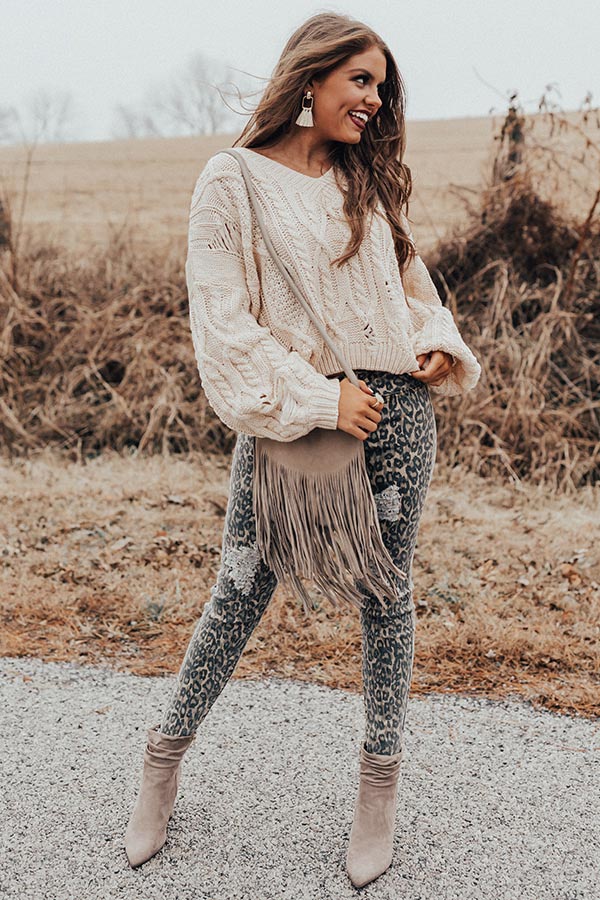 Holiday Vibes Cable Knit Sweater In Cream