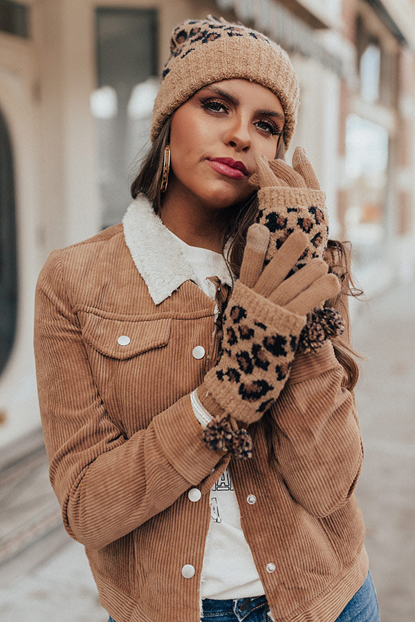 Snow Adorable Leopard Gloves In Brown