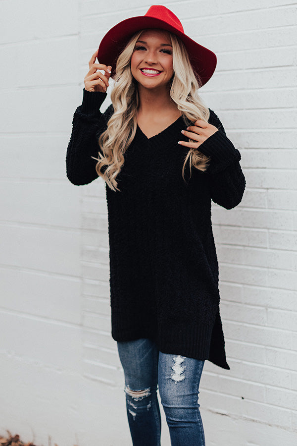 Swiss Flurries Popcorn Knit Sweater in Black