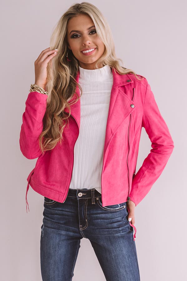 Savvy In The City Faux Suede Jacket In Hot Pink