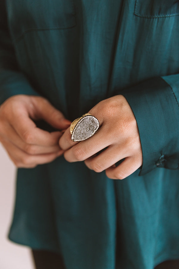 Druzy Drop Ring in Silver