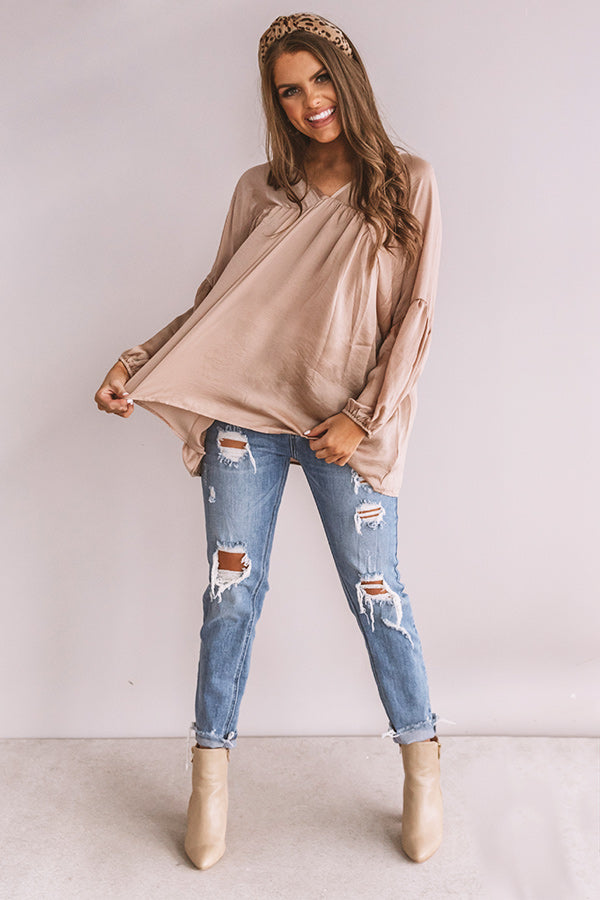 Chic On Speed Dial Satin Shift Top in Iced Latte