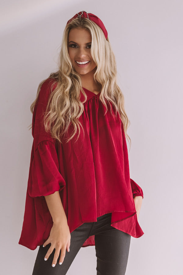 Chic On Speed Dial Satin Shift Top in Wine