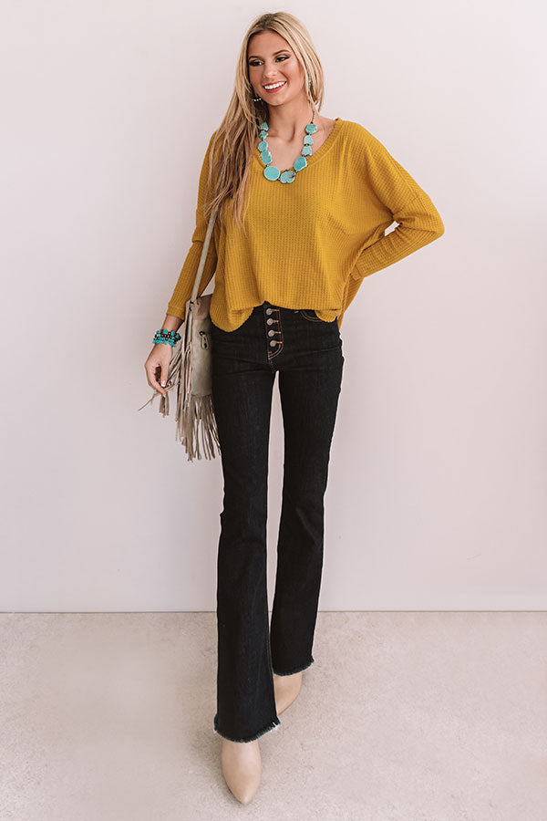 Your Dream Girl Waffle Knit Shift Top in Mustard