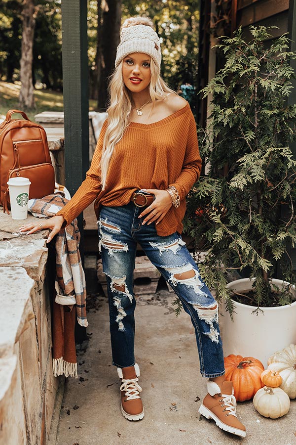 Your Dream Girl Waffle Knit Shift Top in Cinnamon