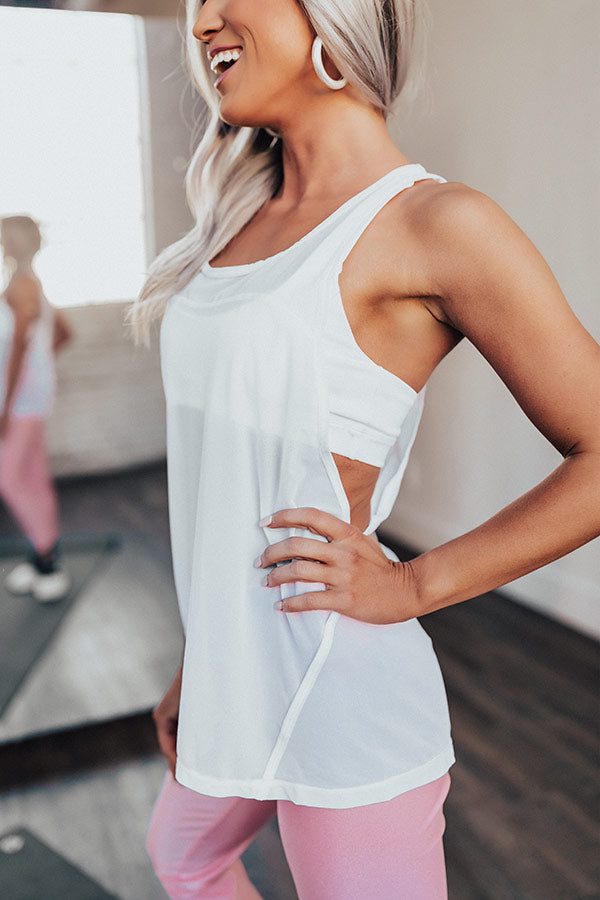 Raise The Barre Mesh Tank With Built In Sports Bra in White