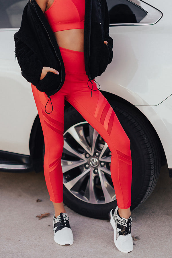 Yoga And Chill Mesh High Waist Active Legging in Red