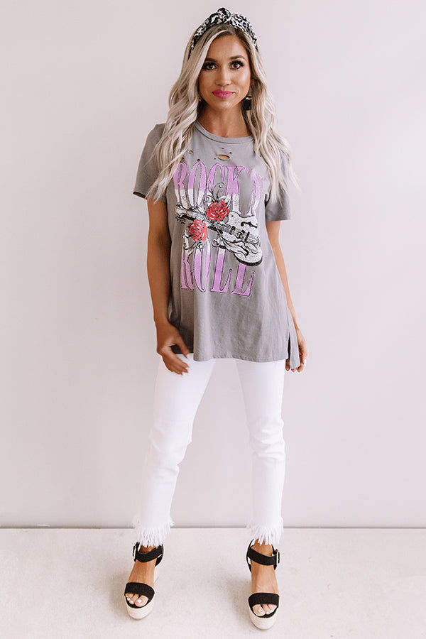 Rock And Roll Distressed Boyfriend Tee In Grey