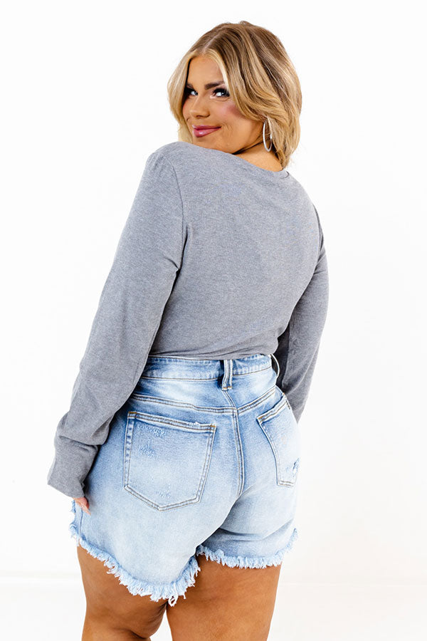 No Drama Ribbed Bodysuit In Grey Curves