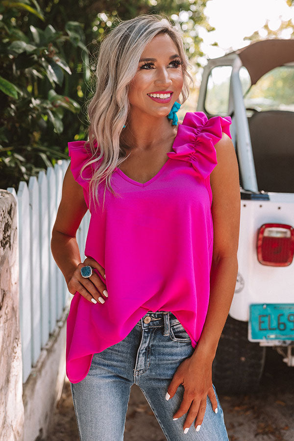 Malibu For Two Ruffle Tank in Hot Pink