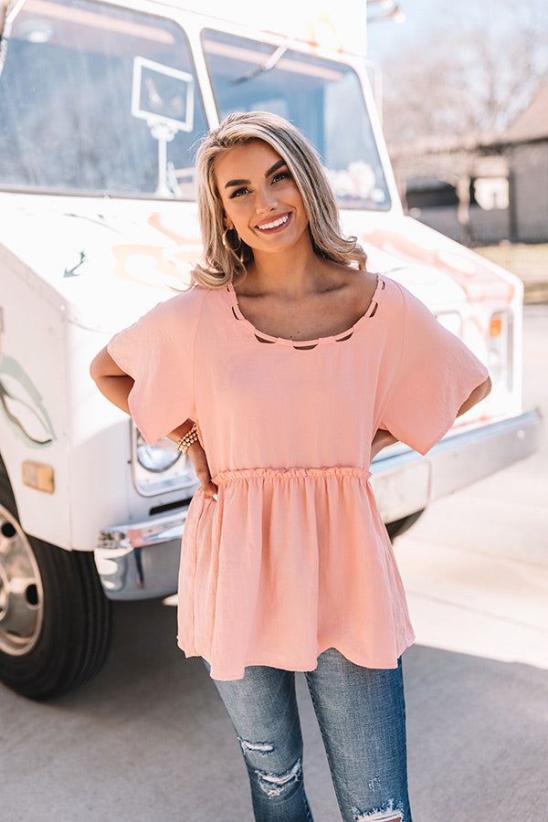 See You Soon Shift Top In Peach