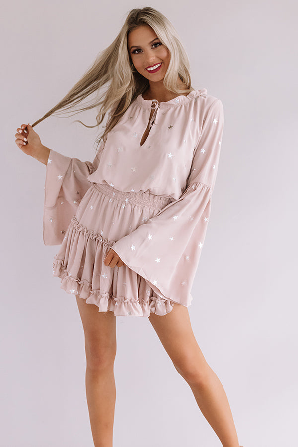 Star Of The Show Ruffle Dress in Rose Quartz