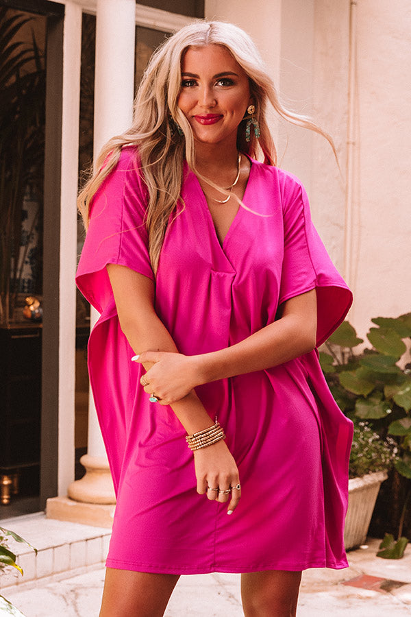 fuschia pink shift dress So Joyous Pleated Shift Dress In Hot Pink
