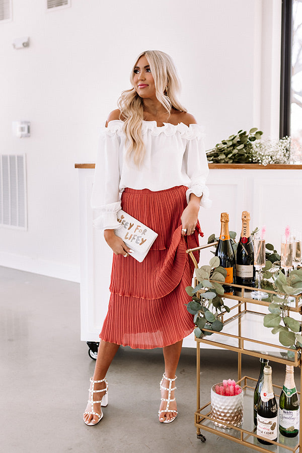 Pleated Pretty Midi Skirt In Rustic Rose