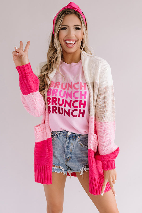 Sweet As Pumpkin Pie Stripe Cardigan in Hot Pink