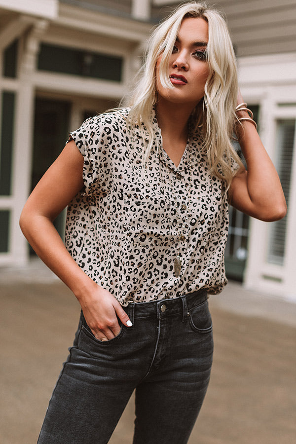 London And Lattes Leopard Button Up Top In Iced Latte