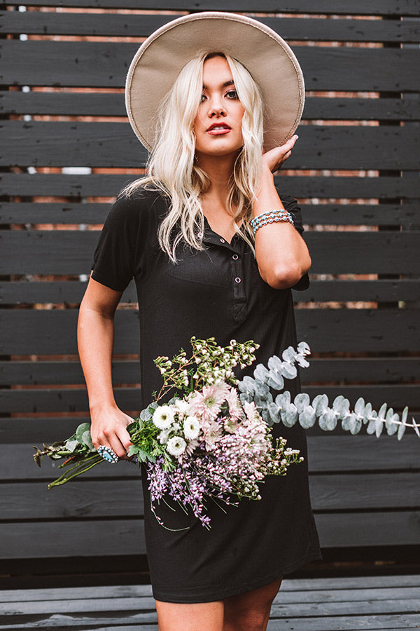 Weekend Bliss Henley Shift Dress In Black